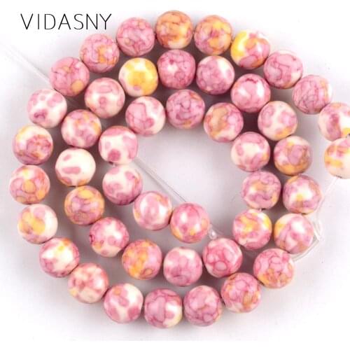 Natural Stone Pink Yellow Stripe Rain Flower Stone Beads For Jewelry Making 4 6 8 10 12mm Loose Beads Diy Bracelet Necklace 15