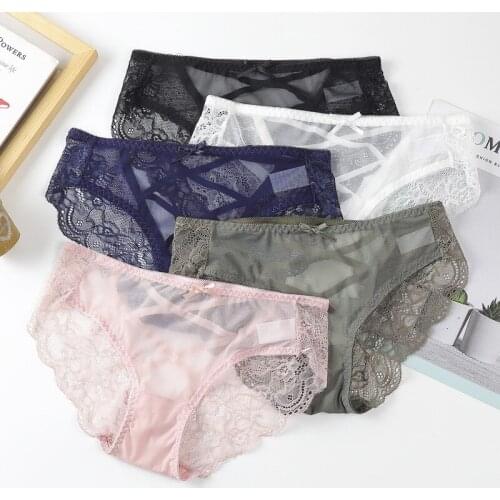 Sexy Lace Hollow Out Women Panties Transparent Mesh Low Waist Underwear Thin Elastic Cotton Briefs Female Breathable Lingerie