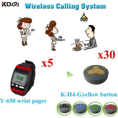 Pager Calling System Low Price About Restaurant Any Language Any LOGO Accept 5 pcs Watch Receiver 30pcs Call Button