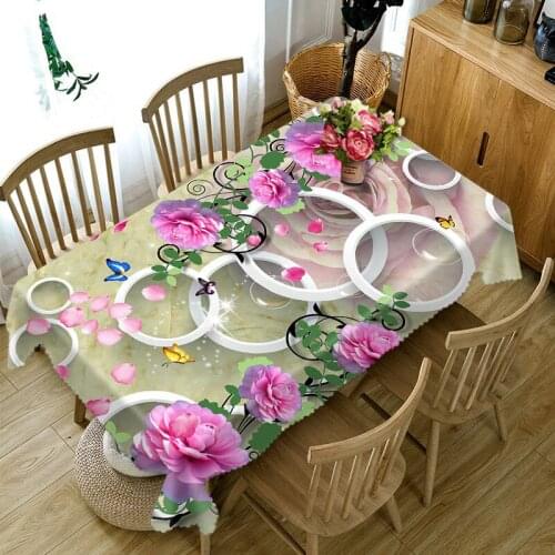 Pink flower dining Tablecloth Cofffee Dining waterproof 3D rectangular table cloth round table Customized size Cushion cover