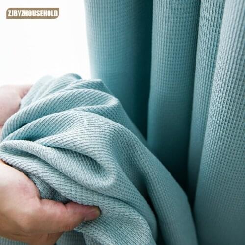 Modern Curtains for Living Dining Room Bedroom Simple Pure Color Jacquard Curtains Blue Curtains French Window Custom Curtains