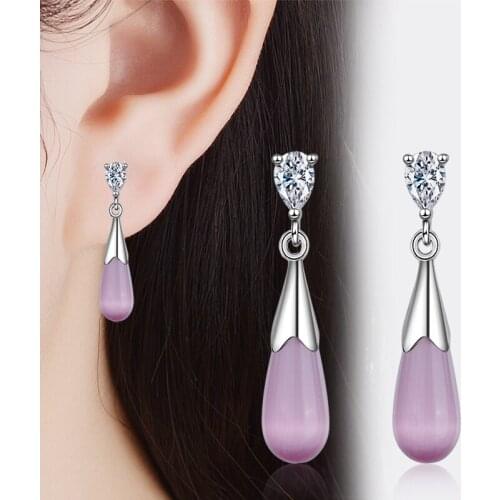 TJP 2018 Hot 925 Sterling Silver Stud Earring Bride Girl Accessory Vintage Pink Stone Earrings Women Wedding Party Jeweley 242