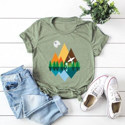 Tops T Shirt Plus Size Women Mountains Print Summer Harajuku Print Female Tshirt