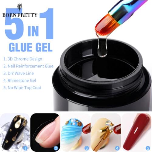 BORN PRETTY 5 IN 1 No-wipe Top Coat 5ml Reinforcement Gel for Adhesive Nail Art Rhinestones UV Gel Professional Nails Tools