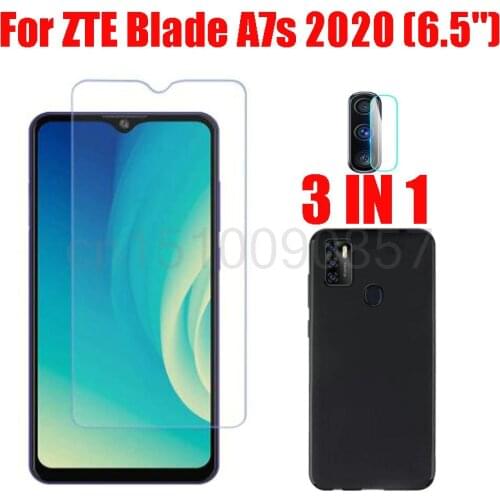 3-in-1 Case + Camera Tempered Glass On For ZTE Blade A7s 2020 (6.5") ScreenProtector Glass For ZTE Blade A7s 2020 2.5D Glass