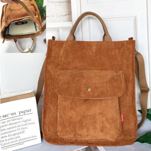 Womens Corduroy Shoulder Bag Vintage Fashion Shopping Crossbody Bags Zipper Girls Student Handbags Casual Tote For Female 2021