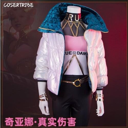 Game LOL Qiyana Real Damage Band Uniform Battle Dress Cosplay Costume Full Set Women Halloween Carnival Free Shipping 2020 New