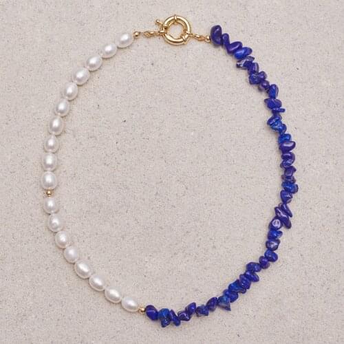 2020 Winter New Natural Pearl Blue Stone women femme Fashion Creative Stitching Short Necklace украшения для девушек naszyjnik