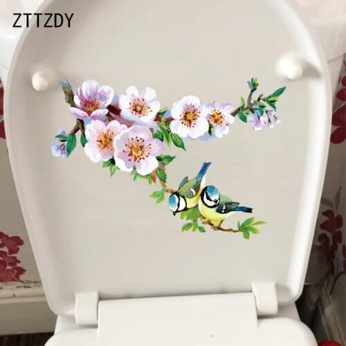 ZTTZDY 25.2×18CM Fresh Peach Blossom Branch Toilet WC Decor Accessories Home Wall Stickers Decals T2-1303