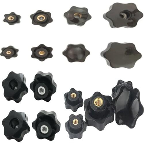 1/5PCS M4 M5 M6 M8 M10 M12 Female Thread Star Shaped Head Clamping Nuts Knob with through-hole for industry equipment