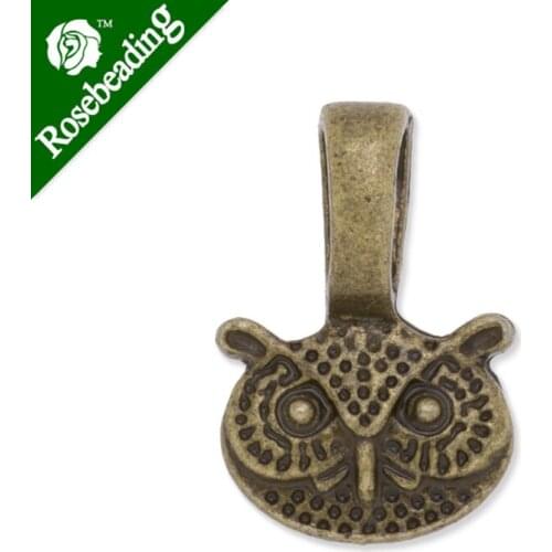 12x18mm High Quality antique bronze plated owl shape glue On Bails Charm/Pendant,sold 50pcs/lot-C3722