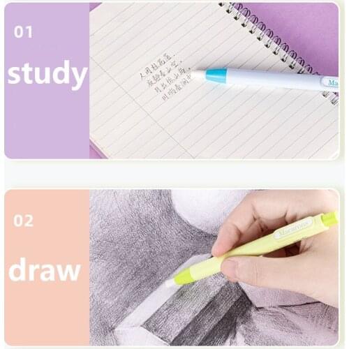 2Pcs Pen Shaped Push Type Erasers Candy Colors TPR Rubber Refills Homework Test Draw Sketch Design Office Wipe Clen Soft 71052