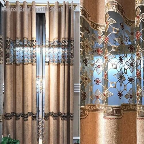 2021 New Cashmere Embroidered Curtains Embroidered Chinese Luxury Hollow Customized Curtains for Living Dining Room Bedroom