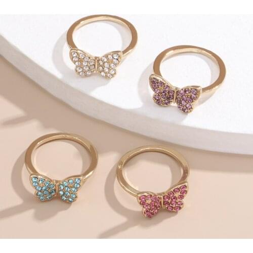 4 Models Geometric Jewelry Rings Trendy Micro Inlaid Colored Butterflies Set Friendship Engagement Wedding Party Rings Jewelry
