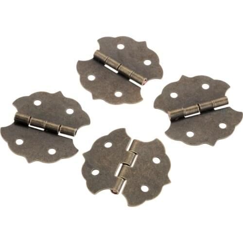 4 Pcs Antique Bronze Vintage Flower Cabinet Door Butt Hinges 4 Holes Jewelry Box Decorative Hinge with Screws Furniture