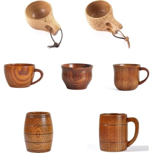 6 Styles Wood Tableware Breakfast Oat Milk Cup Kitchen Dishes Water Cup Coffee Mug Tea Beer Cups Japanese Style Drinkware Cup