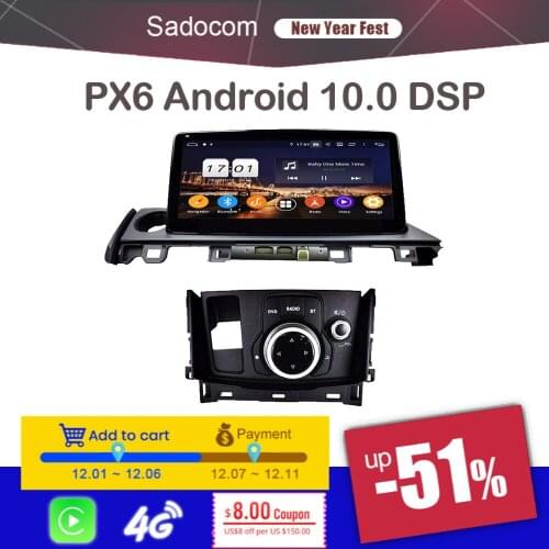 PX6 DSP 10.25" Android 10.0 8 Core + 4GB + 64GB Car DVD Player Stereo GPS Glonass RDS autoradio Bluetooth For Mazda 6 2017 2018