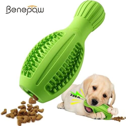 Benepaw Bite-resistant Dog Chew Toys Squeaky Safe Rubber Milk Flavor Food Dispensing Pet Toys Interactive Puppy Toothbrush
