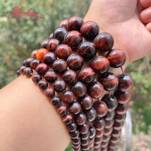 6/8/10/12mm Natural Tigers Eye red Smooth Stone Beads Loose For DIY Necklace Bracelet Jewelry Making Strand 15" Free Shipping