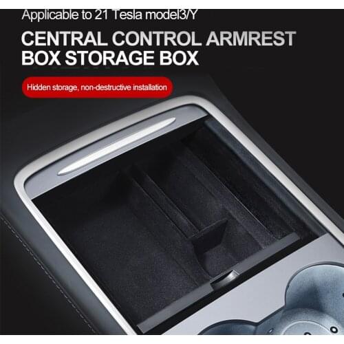 Car Central Armrest Storage Box for Tesla Model 3 Car Accessories Center Console Flocking Organizer Containers Car Organizer