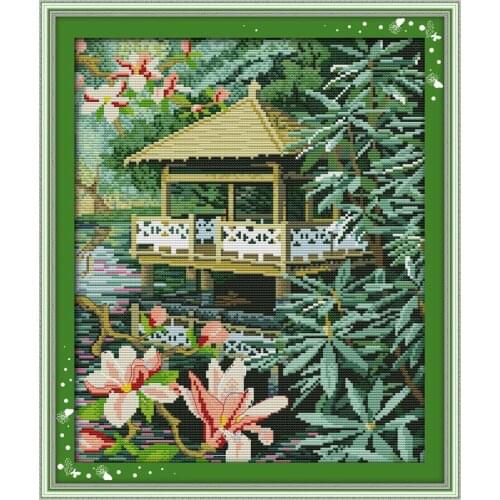 Everlasting Love Pavilion With Flowers Chinese Cross Stitch Kits Ecological Cotton Printed 11 CT DIY Christmas Decorations Gift