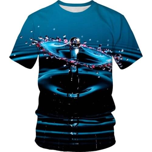 Personalized T-shirt summer tops for men and women short-sleeved 3D printing raindrop liquid creative style round neck pullover