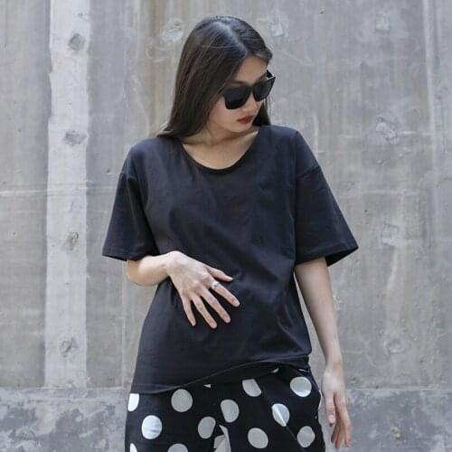Womens new summer black bottom shirt half sleeve large size summer short sleeve fashion casual all-match T-shirt