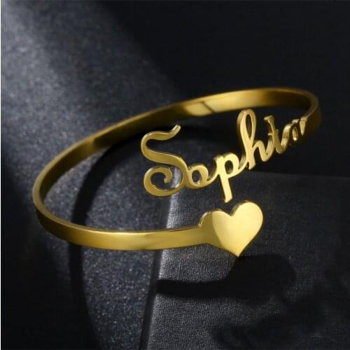 Customized Nameplate Name Bracelet Personalized Custom Cuff Bangles for Women Men Rose Gold Stainless Steel Jewely