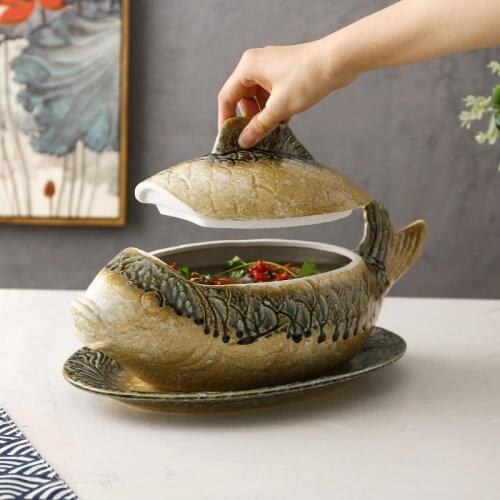Carp Ge Chinese Hotel Retro Ceramic Soup Bowl Creative Personality Private Kitchen Pot Tableware Irregular Japanese Plate
