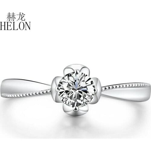 HELON Prong 0.4ct Round 4.5mm Moissanite Ring Sterling Silver Engagement Wedding Fine Jewelry Lab Grown Moissanite Diamond Ring