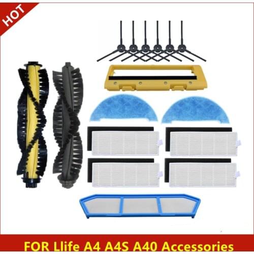 Accessories Kit For Ilife A4 A4S A40 robotic vacuum cleaner Parts HEPA filter side brush Roll Brush Cover Mop Cloth filter