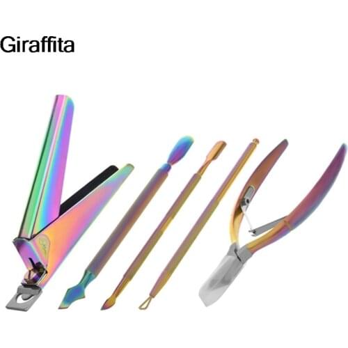 5Pcs/set Colorful Nail Cuticle Pusher Dead Skin Remover Clipper Stainless Steel Trimmer Plier Edge Cutter Nail Art Pedicure Tool