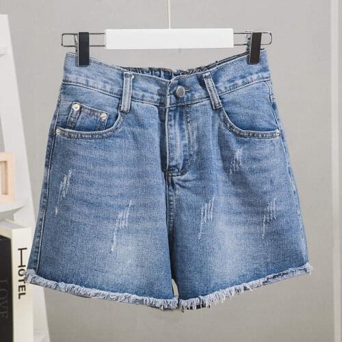 L-4XL Plus Size Denim Shorts Women Blue Streetwear Jeans Biker Shorts Women High Waist Loose Wide Leg Casual Summer Shorts C7478