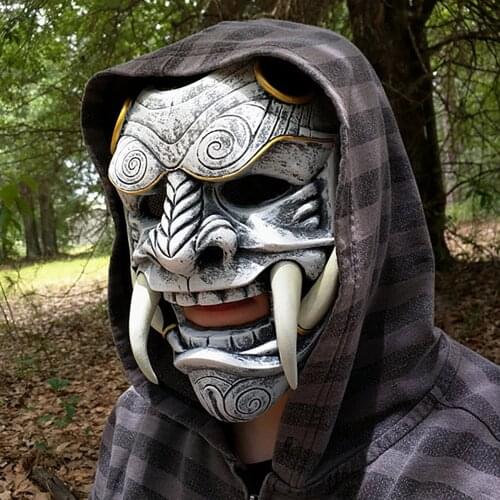 Halloween Mask Red Samurai Prajna Cospiay Mask Japanese Latex Square Fangs Funny Ghost Ghost Sorcerer God Masquerade