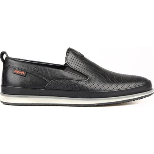 FootCourt- Black Genuine Leather Fashion Walking Shoes Breathable Holes Designer Mens Loafers Slip On Smart Casual New Summer