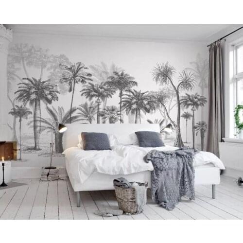 Wallpaper Black White Sketch Tropical Leaf Mural Rainforest Coconut Tree Nordic Wall Paper for TV Sofa Background 3d Wallpaper