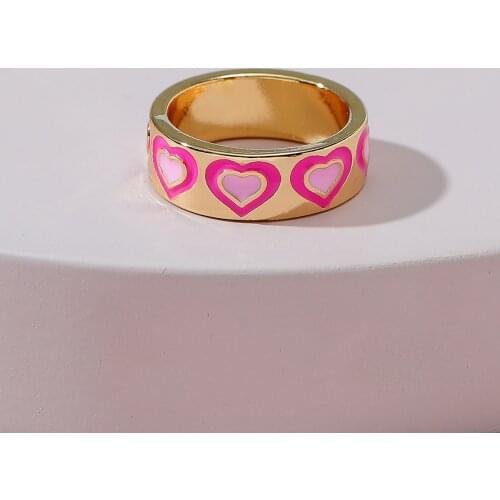 New Ins Vintage Colorful Double Heart Ring Simple Metal Drop Oil Heart Rings For Women Girls Fashion Jewelry Gift
