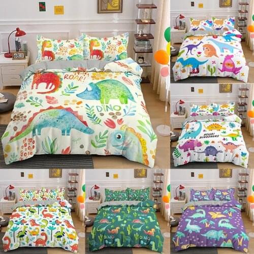 Newly Fashion Bedding Set 3D Digital Dinosaur World Duvet Cover and Pillowcase Hot Sale Bedclothes