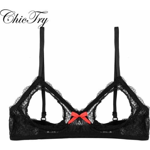 Sexy Female Women Lingerie Lace Floral Open Cup Triangle Bralette Wire-free Unlined Bra Top for Nightwear Underwear Womens Bra