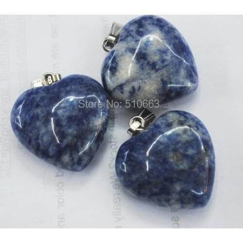 3 Piece/Lot Natural Chinese Sodalite Stone Pendant Big Heart Shape Stone Pendant Charms,For Chain Necklace Size 30mm