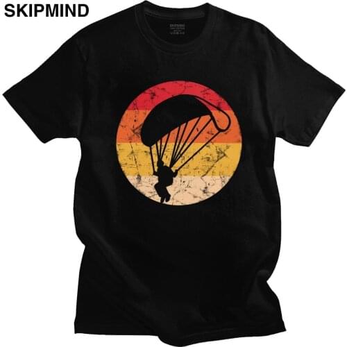 Retro Paragliding T Shirt Mens Pure Cotton Casual T-shirt Short Sleeve Paraglider Paramotor Parachute Tshirt Clothing Merch Gift