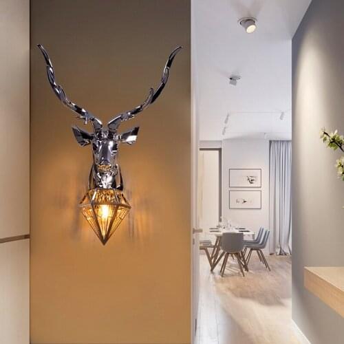 Retro Luxury Resin Wall Lamp Modern Creative Deer Head Wall Sconce Bedroom Corridor Aisle Lighting Wall Light Kitchen Fixtures