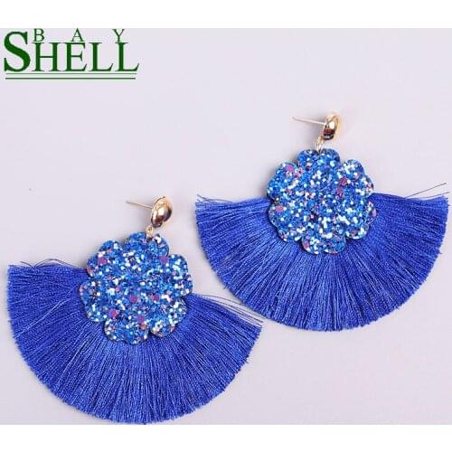 Shell bay Bohemian Tassel Earrings Pendant Drop Earrings For Women Fashion Geometric Fringed Sequin flower Punk Earring Jewelry