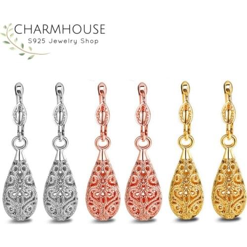 Silver/Rose Gold/ Yellow Gold Color Waterdrop Earrings For Women 3 Color Exqusite Brincos Femme Oorbellen Retro Jewelry Gifts