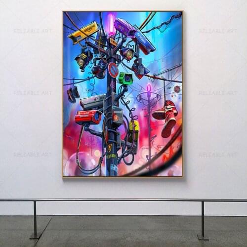 Modern Digital Art Monitor Painting on Canvas Brand Sologan Monitor Cyberpunk Doom Posters and Prints for Living Room Decor