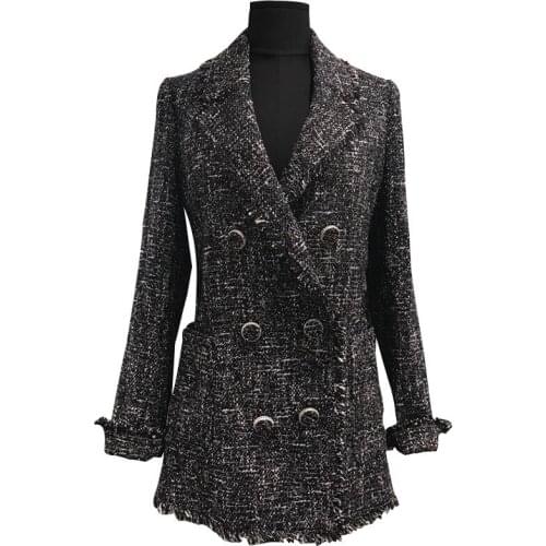 Tweed blazer autumn and winter new woolen coat OL temperament wild rough tweed fashion suit woolen coat womens clothing