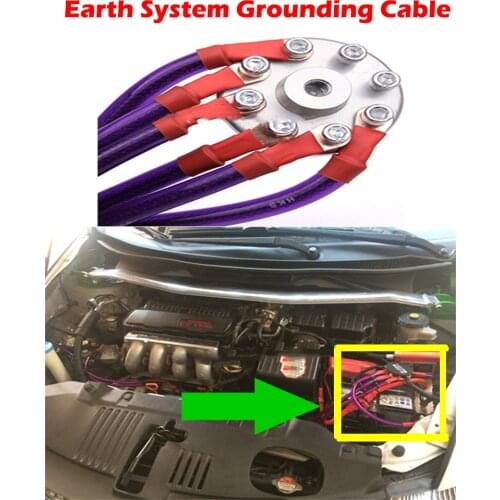 Racing universal Grounding Cable Wire Kit For Universal Car Earth System Grounding Cable Purple High Quality 6 points