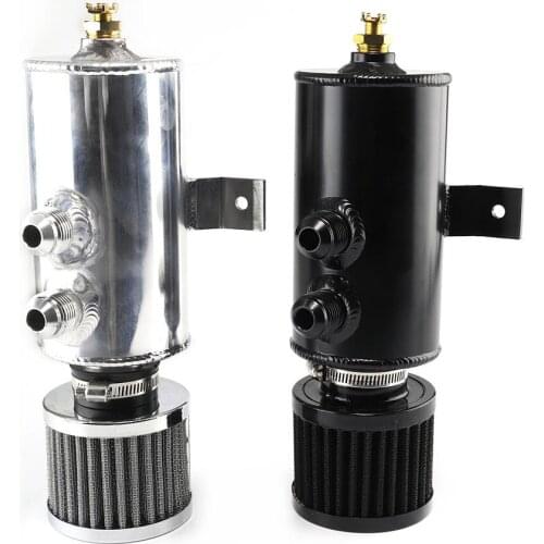 750ml Universal Oil Catch Can Overflow Catch Tank with Breather Filter, Equipped with AN10 Connector, Aluminum Black, Silver