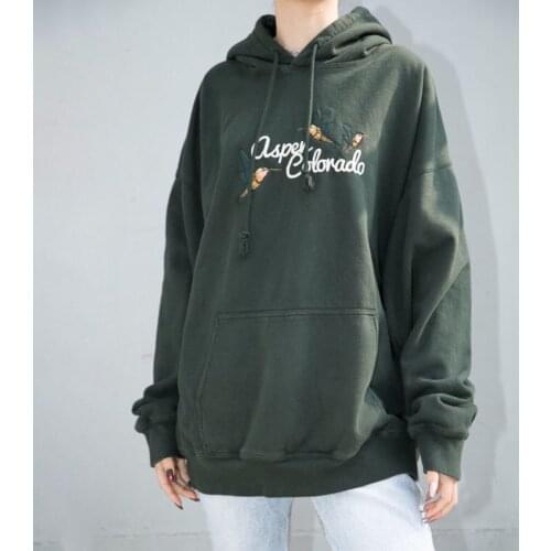 Vintage Letter Embroidery Oversized Hoodie Women 100% Cotton Long Sleeve Sweatshirt Lady Casual Streetwear Loose Tops 2020