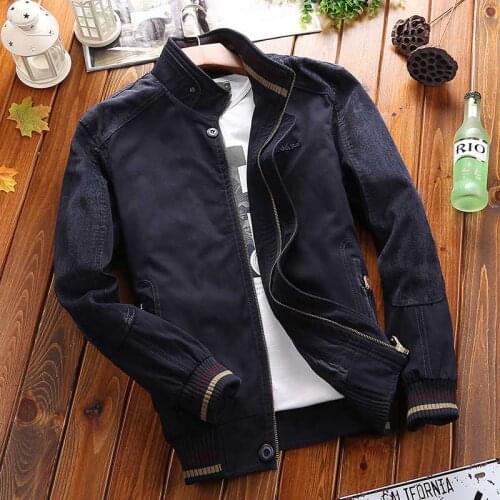 Military Bomber Jackets Men Autumn Winter Business Casual Coats Stand Collar Denim Baseball Jacket Man Clothes Plus Size M-5XL